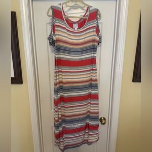 Cold shoulder high low Plus Size Striped Maxi Dress - 2X